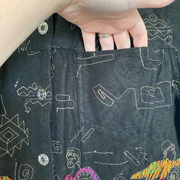 Chico’s Black Embroidered Jacket African Tribal Art‎ to Wear 1 Medium - Picture 4 of 6